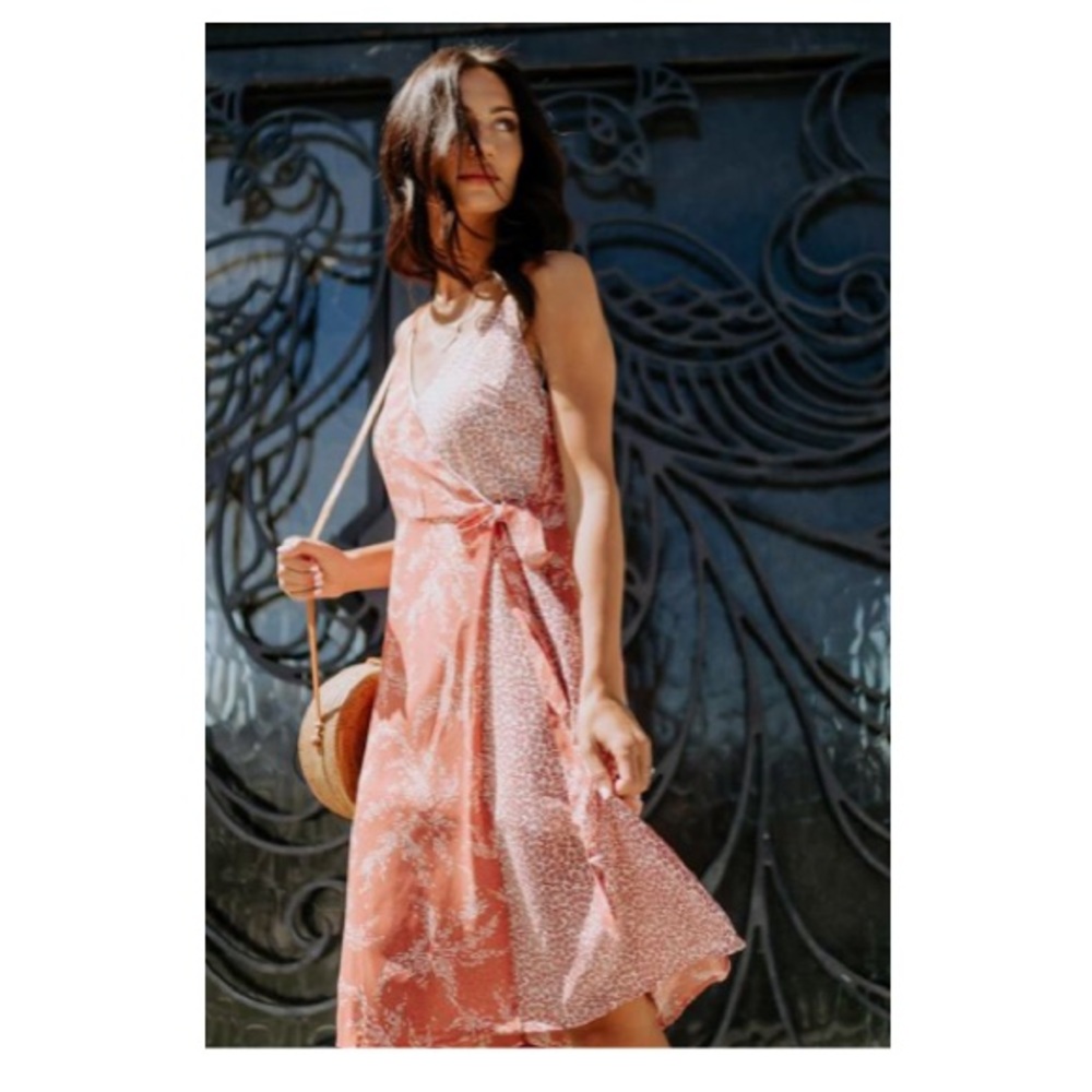 Paper crane midi wrap dress in mauve